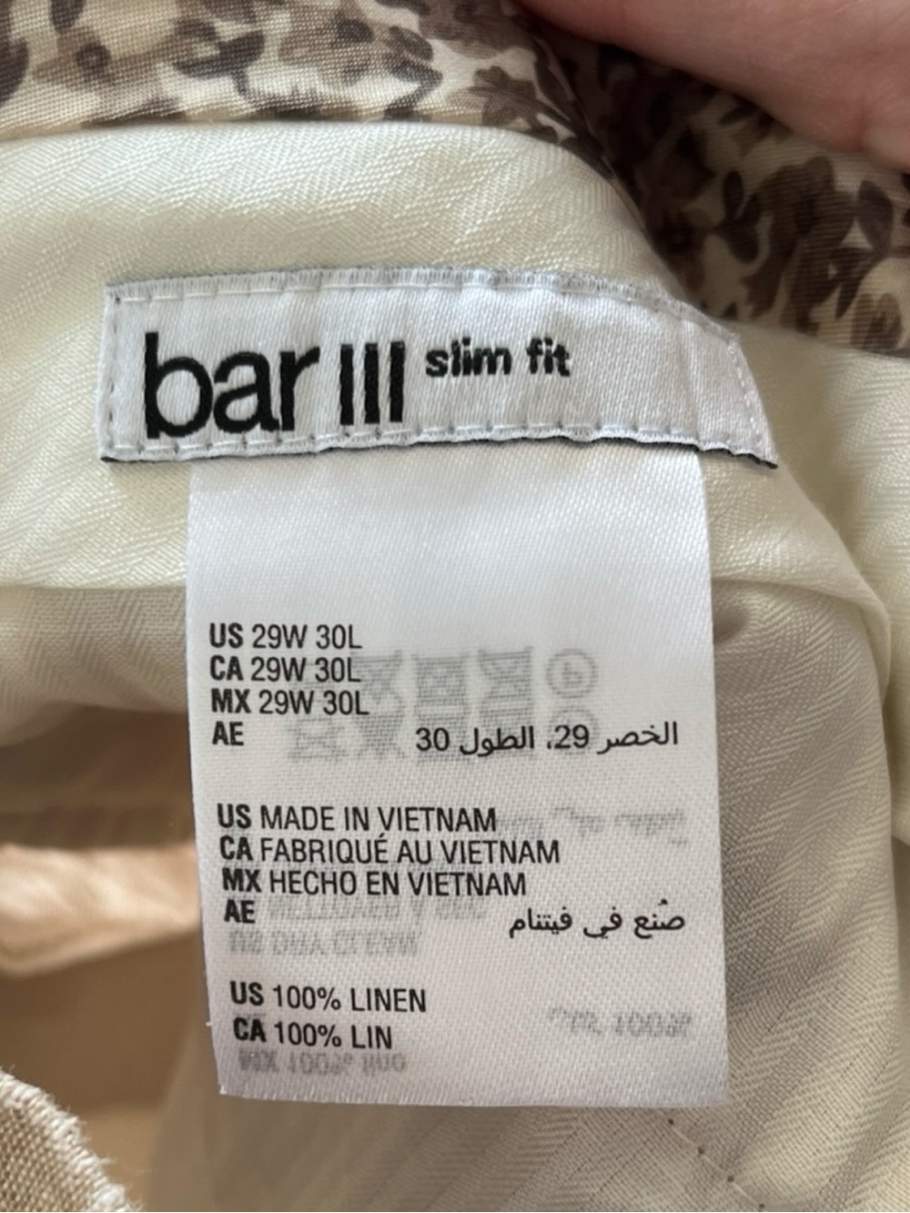 Bar III Slim Flit Linen Pants Tan Mid Rise Neutral Summer Mens Size 29 - Picture 5 of 8